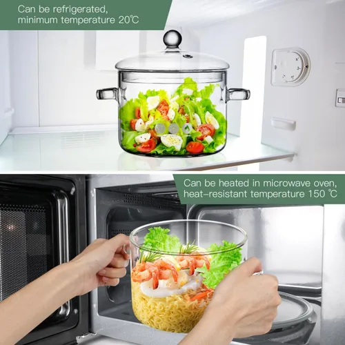Miniatura 9 de ERINGOGO Olla de sopa de vidrio con tapa, 64 onzas, resistente al calor, olla de cocción de borosilicato para estufa eléctrica, transparente a fuego