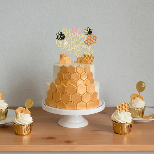 Miniatura 7 de 1 Paquete Decoración de Pastel Feliz Día de Abeja Decoración de Pastel de Cumpleaños de Abejorro para Tema de Abeja Baby Shower Niños Niñas Fiesta
