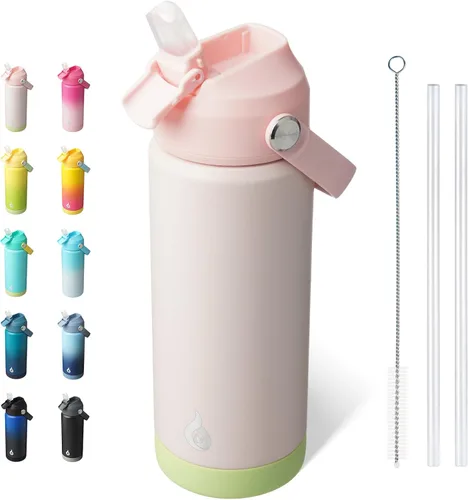 Miniatura 50 de BJPKPK - Botella de agua aislada con tapa de popote, 532 ml Botellas termo con boquilla suave, asa flexible y base antideslizante, libre de BPA, a