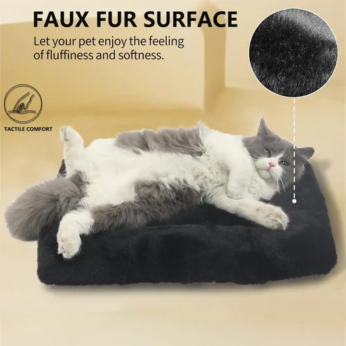 Miniatura 5 de Cama pequeña para perros de 18 x 12 pulgadas para perros y gatos extra pequeños, para jaula o jaula de 18 pulgadas, tapete calentador de gatos Negro