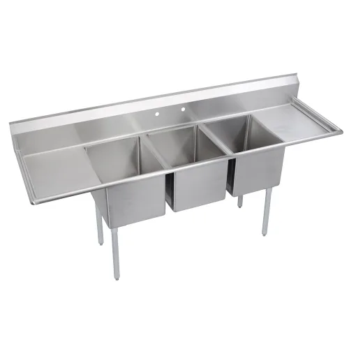 Elkay Foodservice Fregadero de 3 compartimentos, 94 x 23.75 pulgadas OA, altura de trabajo de 36 pulgadas, cuenco de 18 x 18 pulgadas, 12 profundos,