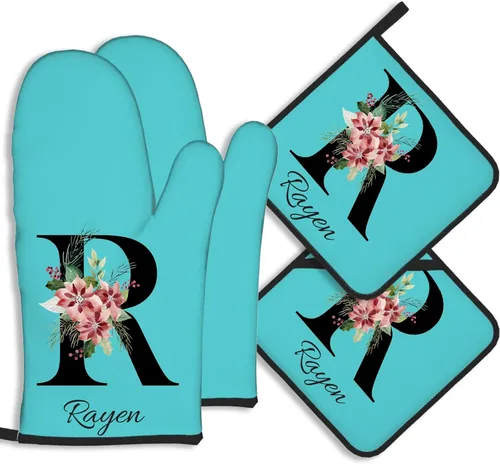 Miniatura 20 de Manoplas de horno personalizadas con soportes para ollas con nombre y foto personalizados, manoplas de horno resistentes al calor y al deslizamiento