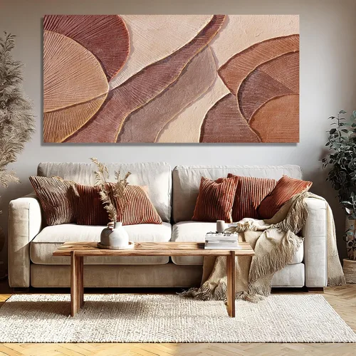 Dolidoteart Arte de pared abstracto marrón beige, pintura al óleo pintada a mano para oficina, decoración de pared horizontal con textura grande