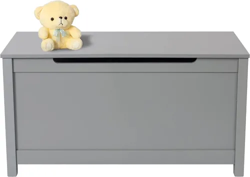 Miniatura 3 de Cofre de juguetes de madera, caja de juguetes para niños, muebles para sala de juegos, banco con tapa con bisagras de seguridad, organizador de Gris