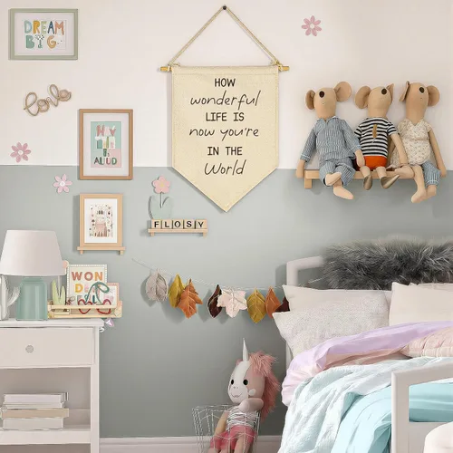 Miniatura 6 de Qué Maravillosa es la Vida Ahora - Bandera de Pennant Colgante de Lienzo, Bandera de Banderín, Letrero de Pared, Decoración, Regalo para Guardería