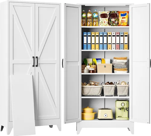 Miniatura 19 de Armario de almacenamiento negro con puertas y estantes ajustables, gabinetes de despensa de alimentos de granja de 36 pulgadas de alto, armario