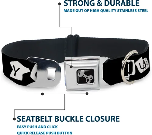 Miniatura 3 de Collar de perro hebilla de cinturón de seguridad punk you negro blanco 9 a 15 pulgadas 1.0 pulgadas ancho