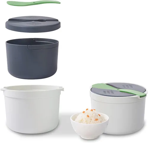 Miniatura 8 de Olla de arroz para microondas, material PP de grado alimenticio, olla de 6 tazas, 2 L, vaporera multifuncional con tapa de cuchara de arroz, colador