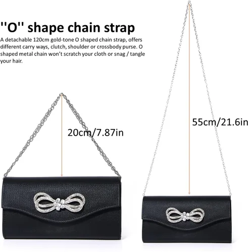 Miniatura 5 de Bolso de noche para mujer, con lazo de cristal brillante, con solapa, bolso de mano para mujer, boda, fiesta, baile de graduación
