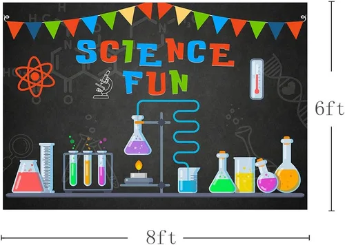 Miniatura 2 de MEHOFOTO - Decoración de fiesta de cumpleaños de ciencia de 8 x 6 pies, fondo de estudio fotográfico, pancarta de ciencia divertida para científico