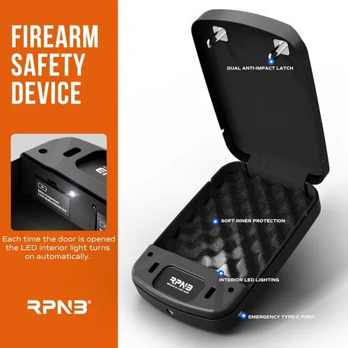 Miniatura 3 de RPNB Caja fuerte para armas, caja fuerte biométrica para pistola, caja fuerte para pistola para mesita de noche con huella digital biométrica, panel
