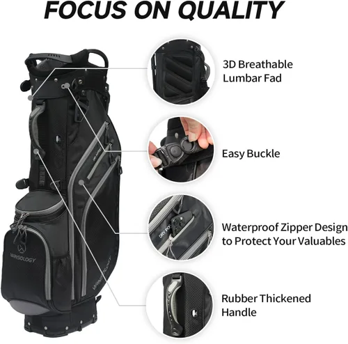 Miniatura 3 de Bolsa de golf profesional con soporte, 14 compartimentos en la parte superior con divisores de longitud completa, bolsa ligera de transporte