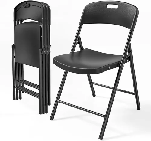Miniatura 17 de Bonnlo Paquete de 2 sillas plegables de plástico negro, asiento portátil con marco de acero resistente para uso en interiores y exteriores, perfecto