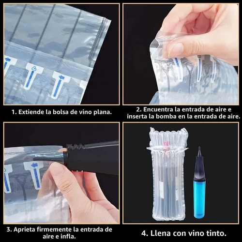 Miniatura 3 de Bolsas protectoras de viaje para botellas de vino, Conilly, paquete de 10 bolsas inflables de columna de aire con bomba infladora gratuita