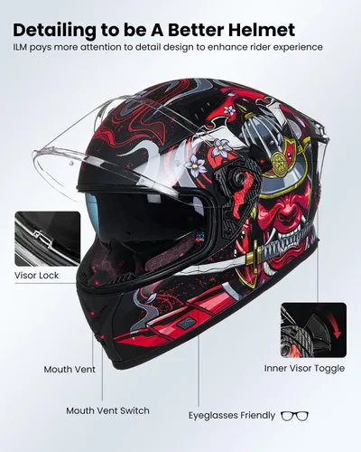 Miniatura 6 de ILM - Casco completo de motocicleta con Pinlock compatible con viseras y aletas transparentes y tintadas, casco para Street Bike y Motocross