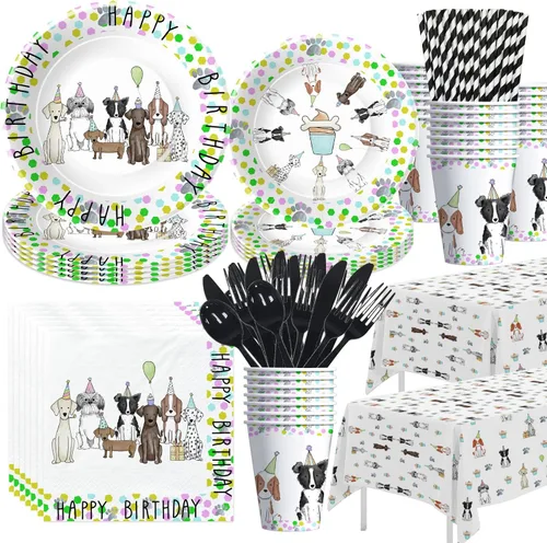 Xigejob Suministros para fiesta de cumpleaños de cachorro, decoración de fiesta de cachorro, vajilla para cumpleaños, baby shower, plato de papel,