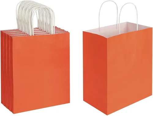 Miniatura 10 de Oikss Paquete de 50 bolsas de papel kraft medianas de color rosa fuerte de 8 x 4.75 x 10 pulgadas con asas a granel para cumpleaños, bodas, favores