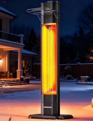 Miniatura 7 de VAGKRI - Calentador eléctrico para exteriores de patio, 1500 W, 91 cm de infrarrojos con 2 tubos de calor, 3 niveles, protección contra volcadura