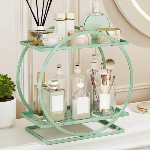 Miniatura 15 de Organizador de Maquillaje para Tocador, Organizador de Perfumes Negro Dorado para Cómoda, Organizadores de Encimera de Baño de 2 Niveles, Estante