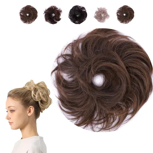 Miniatura 16 de Juvabun Pieza de pelo pequeño y desordenado color negro – Coletero sintético ondulado y rizado para mujer, mini extensión de moño para cabello fino