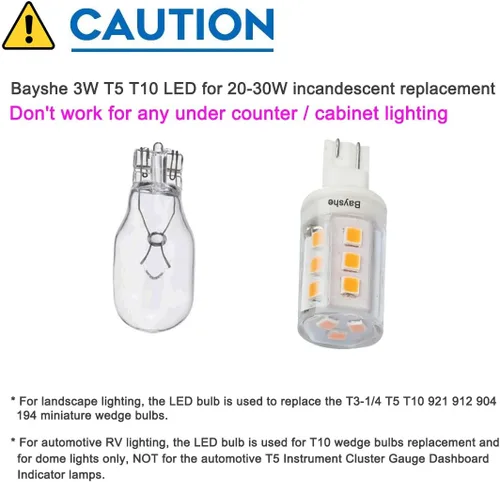 Miniatura 2 de BAYSHE Bombillas LED con base de cuña T10 de 12 V, 3 W, Malibú, camino, jardín, 921, 922, 912, 194, 168, T10, caravana, remolque, autocaravana
