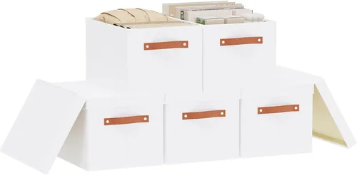 Miniatura 24 de Contenedor de almacenamiento plegable, caja de almacenamiento de 10.2 x 7.8 x 6.7 pulgadas con tapa, organizador de armario para organizar con asas