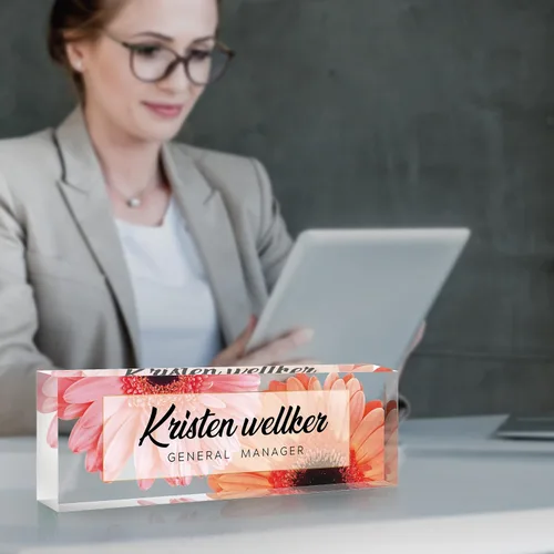 Miniatura 2 de Placa de nombre de escritorio personalizada, placa de nombre de acrílico de margarita africana de alta calidad, placa de nombre personalizada
