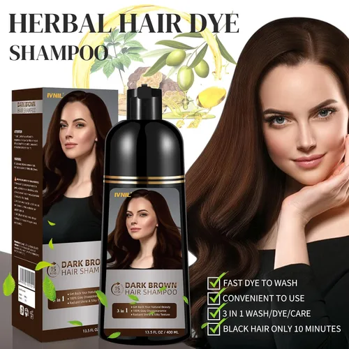 Miniatura 7 de Ivnil - Champú de tinte para cabello castaño oscuro para cobertura de cabello gris, champú permanente 3 en 1 para canas, Champu con tinte