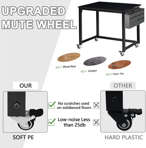 Miniatura 5 de AHB Escritorio para computadora con 4 ruedas lisas, escritorio móvil de estilo simple, mesa de estudio para oficina en casa, estación de trabajo