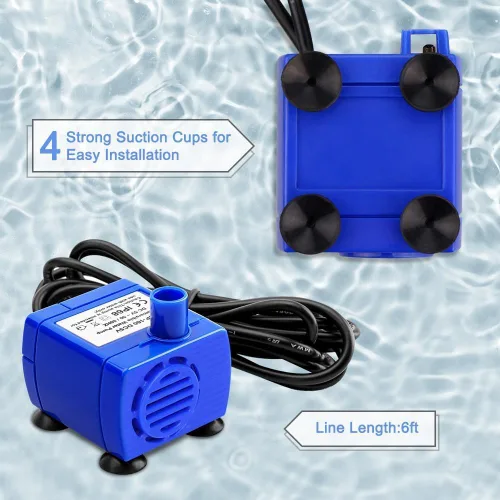Miniatura 2 de AYNEFY Bomba de fuente de agua para gatos, sumergible eléctrica, acero inoxidable, azul, compacta, repuesto para fuente de 1.6 L