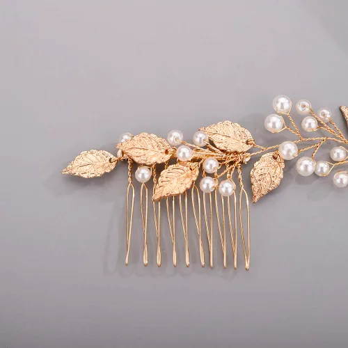 Miniatura 4 de Chargances Peine de vid de cristal con perlas para novias, diadema larga dorada, diadema larga, accesorio hecho a mano, accesorios para el cabello