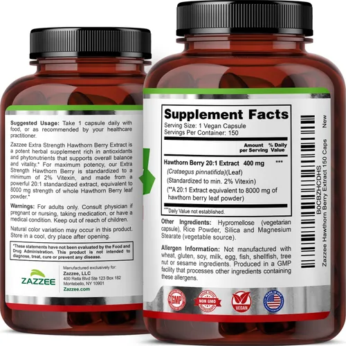 Miniatura 7 de Zazzee - Extracto de baya de espino blanco extrafuerte 20:1, 8000 mg de fuerza, 2% de vitexina, 150 cápsulas veganas, suministro para 5 meses