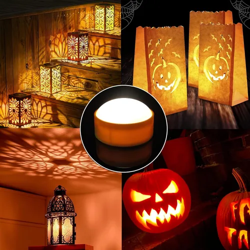 Miniatura 4 de Paquete de 2 luces de calabaza de Halloween con control remoto/temporizador, velas LED que funcionan con pilas, luces naranjas sin llama, velas