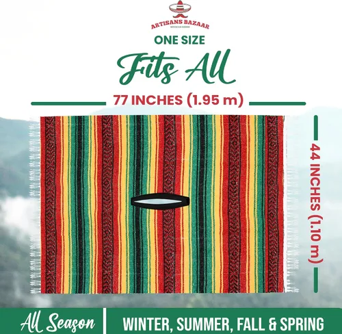 Miniatura 19 de Artisans Bazaar Poncho tradicional mexicano de Baja para hombres y mujeres, auténtico sarape de Gaban, manta de vaquero Pancho Jorongo