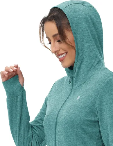Miniatura 54 de TBMPOY Chaquetas con capucha y protección solar UPF 50+ para mujer, ligeras, de manga larga, para senderismo, exteriores, con cremallera completa