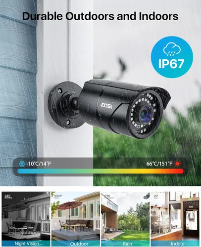 Miniatura 3 de ZOSI Cámara de seguridad HD 1080p 1920TVL de 2MP para interiores y exteriores (híbrido 4 en 1 HD-CVI/TVI/AHD/960H analógico CVBS), 36 luces LED