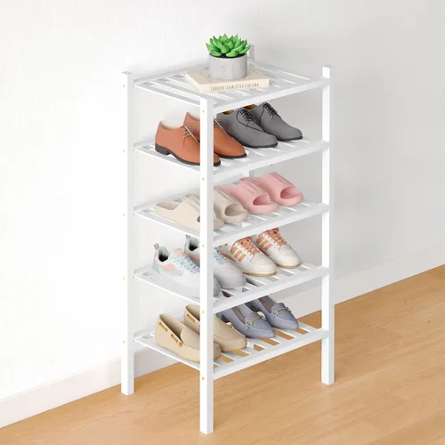 Miniatura 24 de Smiry Zapatero de bambú para clóset, organizador de zapatos apilable de 4 niveles largo de madera, estante de almacenamiento de zapatos Negro