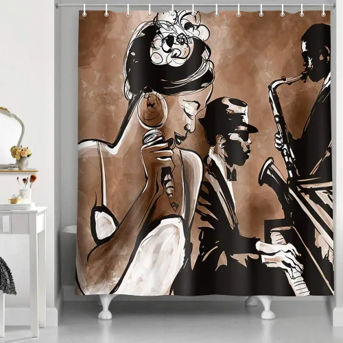 Cortina de ducha de jazz para mujer americana, africana, afro negra, canto música jazzista, afrocéntrica, arte negro, estilo grunge, tela