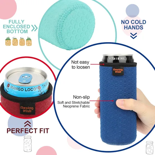 Miniatura 5 de 4 paquetes de fundas aisladas para latas delgadas de 12 onzas, con relieve en panal, fundas aisladas de neopreno para latas delgadas de refresco
