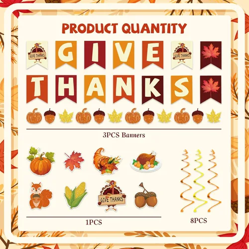 Miniatura 4 de 42 piezas de decoraciones de Acción de Gracias Pancarta de agradecimiento premontada en espirales colgantes Decoración de otoño para interiores