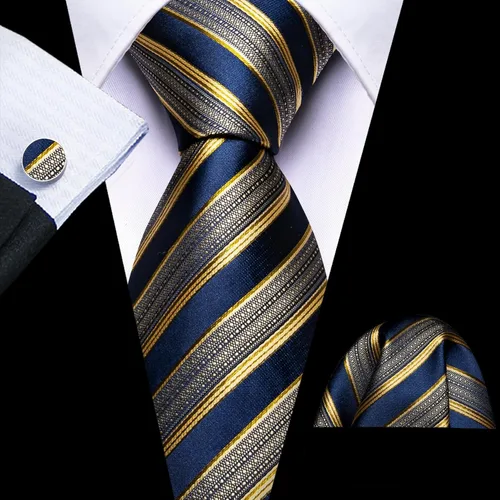 Miniatura 64 de Barry.Wang Juego de corbatas para hombre, corbata de seda a rayas, tejido a cuadros, gemelos formales, negocios, boda