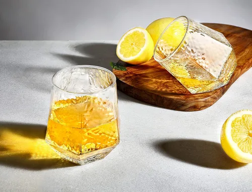 Miniatura 3 de Vasos de diamante – Juego de 6 copas de vino sin tallo – Diseño geométrico inclinado – Vasos de whisky rodantes – Copa de vino