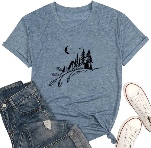 Miniatura 76 de Camisetas sin mangas de senderismo y montaña para mujer, divertidas camisetas de entrenamiento con gráficos de pino y amanecer, camisetas de verano