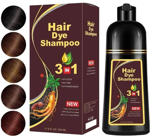 Champú permanente de 16.9 fl oz para el cabello castaño, tinte instantáneo orgánico con esencia vegetal para mujeres y hombres, cubre el cabello