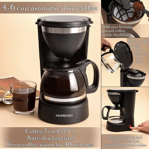 Miniatura 4 de Mixpresso Cafetera de Goteo de Café (6 Tazas), Negro