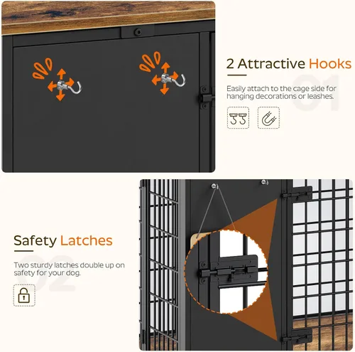 Miniatura 5 de YATINEY Mueble de jaula para perros plegable, jaula para perros con marco DIY, perrera para perros de interior resistente con ganchos, mesa auxiliar