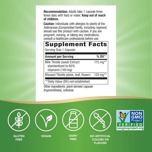 Miniatura 2 de Nature's Way Cardo Mariano, apoya la función hepática y las vías de desintoxicación*, 175 mg de extracto de semilla de cardo mariano estandarizado a