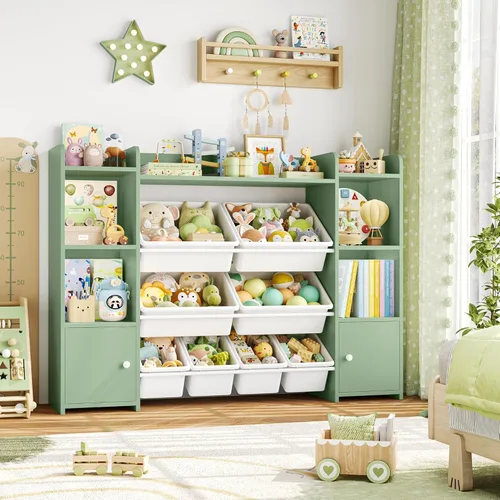 Miniatura 4 de FOTOSOK Organizador de almacenamiento de juguetes con 8 cubos de juguetes, organizador de juguetes para niños con 6 cubos de almacenamiento