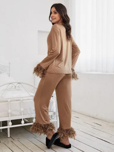 Miniatura 2 de WDIRARA Conjunto de pijama de 2 piezas con botones de manga larga y pantalones para mujer