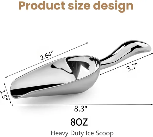 Miniatura 2 de Cuchara de hielo de acero inoxidable 304 de 8 onzas para congelador y máquina de hielo, paquete de 2 unidades, cuchara de metal resistente, apta
